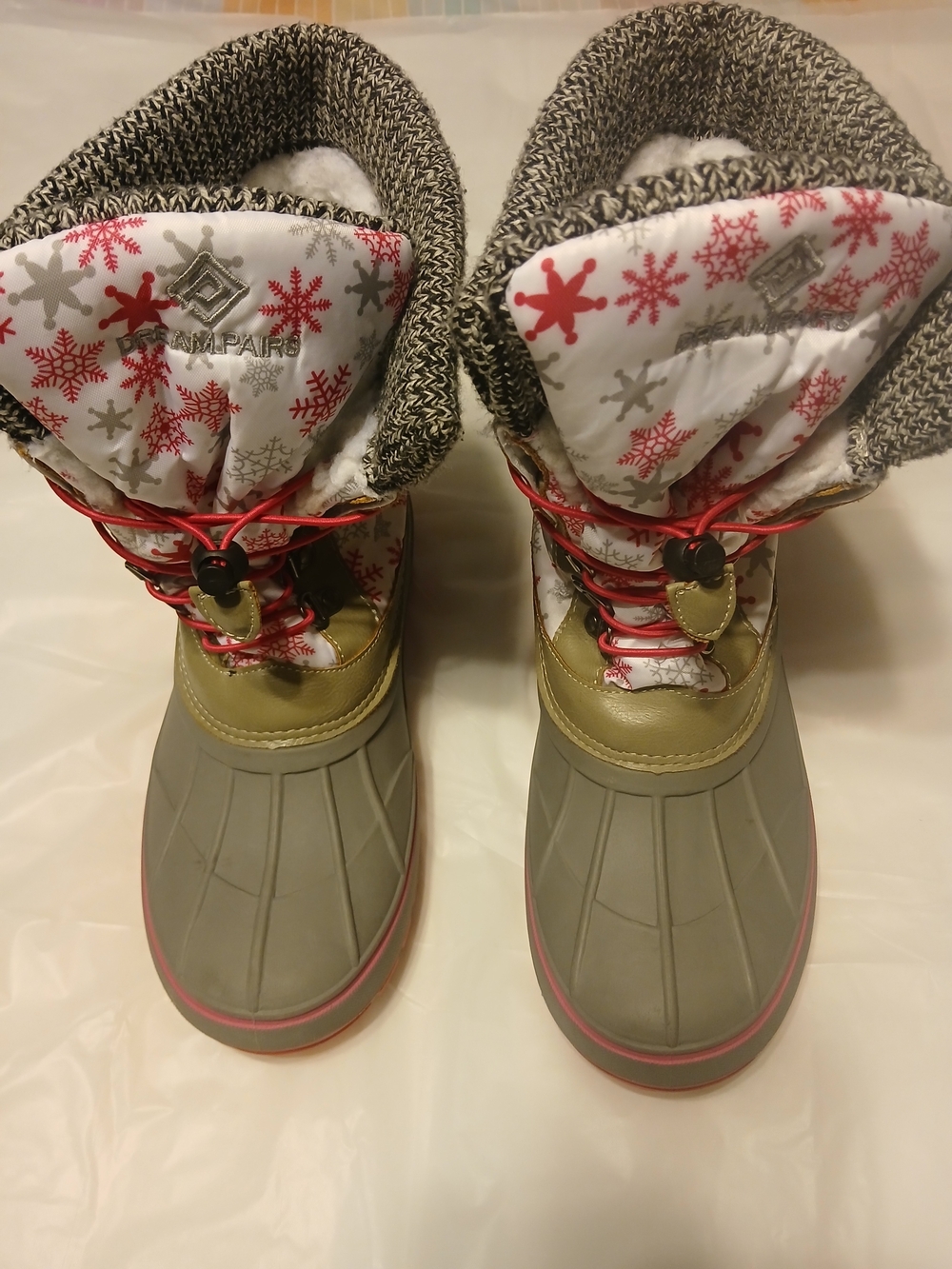Dream Pairs Kids Waterproof Snow Boots in Gray and Pink